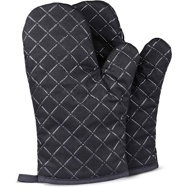 Ugnshandskar Värmebeständiga Dubbelsidiga Halkskydd Silikon Ugnsvantar för Grillning/Matlagning/Bakning/Grillning - 1 Par, Svart Black