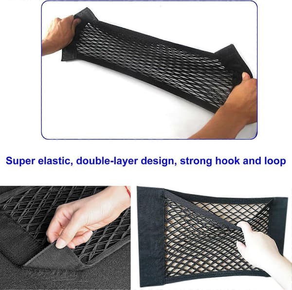 3 stk. Elastisk Velcro Bagagerumsnet til Opbevaring af Dagligvarer