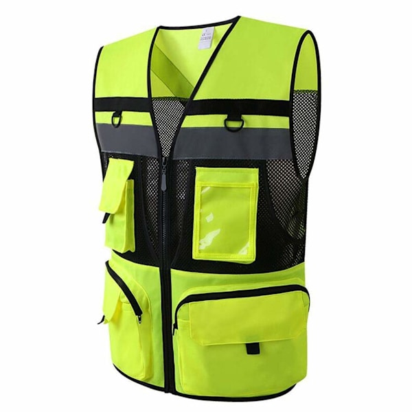 Reflekterende sikkerhedsvest - Multi-lomme reflekterende sikkerhedsvest - Grøn (XL) xl