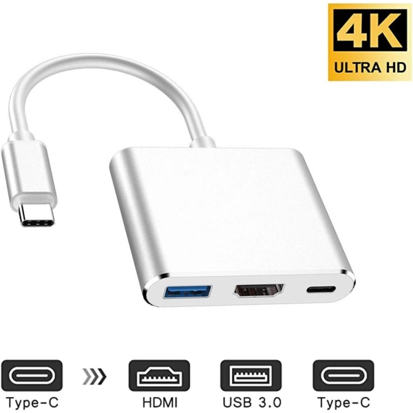 USB-C til HDMI-adapter (understøtter 4K/30Hz) - 3-i-1 Type-C-konverterkabel - Til 2017/2018 MacBook Pro, MacBook