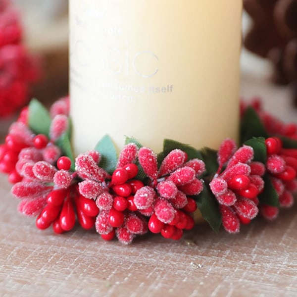 4 STK Holiday Berry Candle Ring Jul Candle Ring Kunstig Candle Rings med kunstig Berry Christmas Small Wreath Candle Holder Ringe