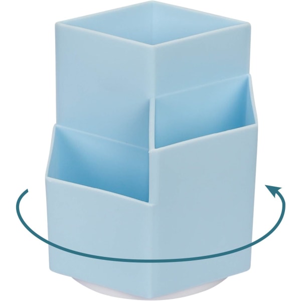 Sminkebørsteholder, pennholder, [360 grader roterbar] pennebeholder for skrivesaker med 3 rom, skrivebordsorganisering for skrivesaker, blå Blue