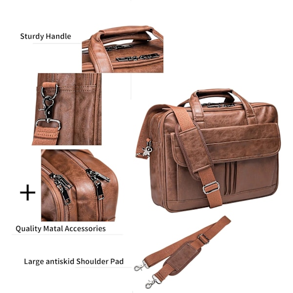 Herre Laptop Bag, 17,3 tommers PU Lær Messenger Bag Vanntett Business Reise Mappe, Arbeid Datamaskin Bag Satchel Bag Ektemann (Brun)