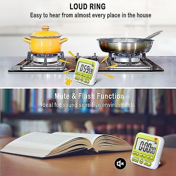 Digital kökstimer med tyst/högt larm, på/av