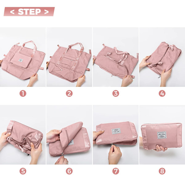 Foldbar rejsetaske, stor kapacitet sammenklappelig sportsgymnastikpose, let vandtæt taske Holdall Tote Carry on håndbagage（pink） Pink