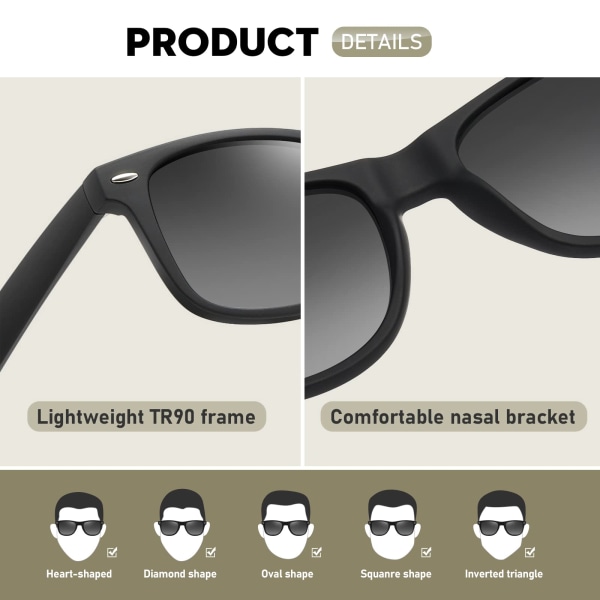 Polariserede-Solbriller-UV400-Beskyttelse Rektangulære Solbriller Retro Sorte Solbriller Unisex Klassiske Ultralette skærme Til Cykling Kørsel Fiskeri