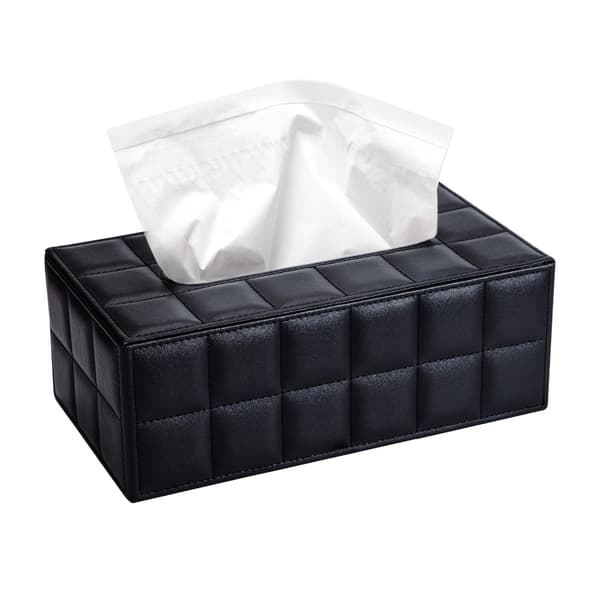 Rektangulær serviettholder i PU-lær, serviettboks for ansiktsservietter til hjemmekontorrestaurant, svart Black rectangle