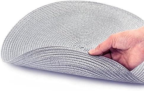 Runde bordskånere og coasters sæt med 6 flettede vævede bordskånere til spisebord (grå)