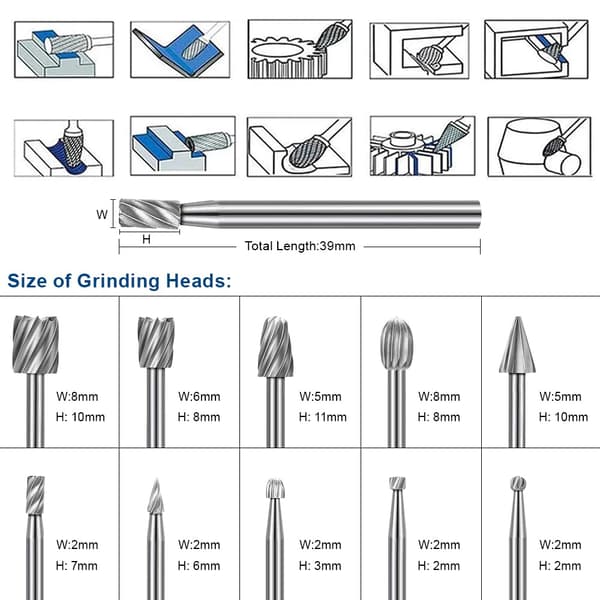 Høj hårdhed gravering bitsæt, 10 stk karbid gravering bits & 10 stk fræser bits 1/8\"(3mm) skaft til roterende værktøjer til træ DIY
