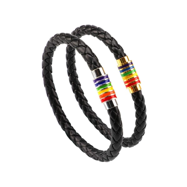 Gay Pride-armbånd regnbuearmbånd (2 pakker), par sort læderarmbånd til mænd, damearmbånd med regnbuestribet