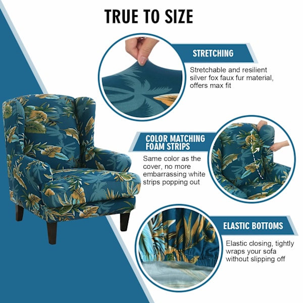Vingestoltrekk, sofaovertrekk, lenestoltrekk, elastisk sofaovertrekk, 2 deler, sofakast, myk elastan