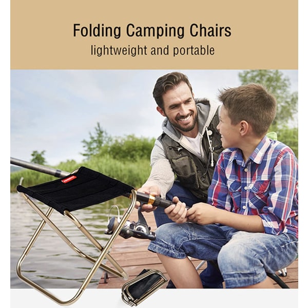 Bærbar sammenleggbar krakk Mini Camping sammenleggbar stoler Utendørs Lett aluminium krakker med oppbevaringspose Sete for camping Fiske Piknik Reise Svart
