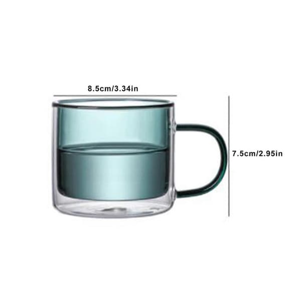 Isolerad dubbelväggig kaffemugg i glas med handtag