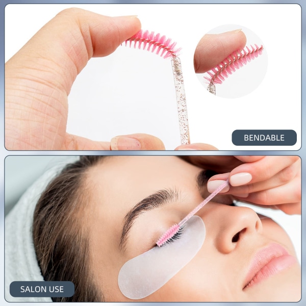 100 stk. Brush Mascara Stave, Øjenvippebørstepakke, Applikator Øjenbrynsbørste, Øjenvippe Mascara Børster (Pink) Pink
