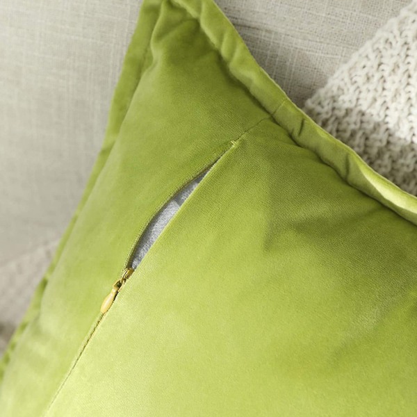 Sett med 2 fløyelsputetrekk, dekorative putetrekk med skjult glidelås, vaskbare putetrekk til sofa, stue (lysegrønn, 50 x 50 cm)