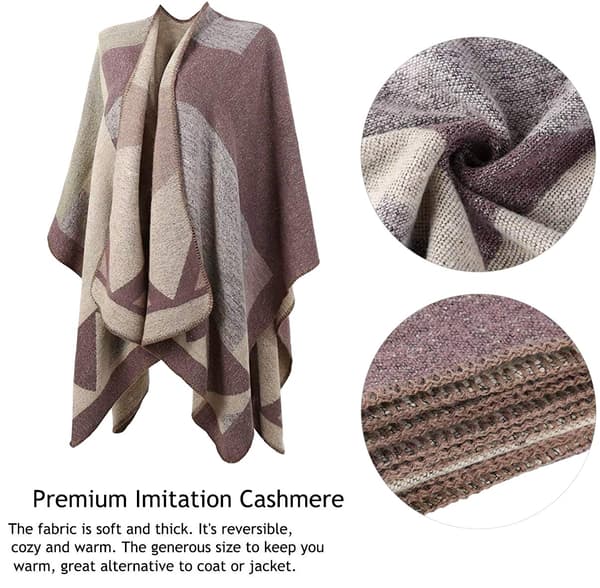 Dame Poncho Strikket Oversized Teppe Cape Skjerf pink
