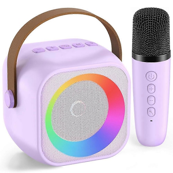 Karaokemaskin för barn och vuxna, Mini bärbar Bluetooth-karaokespeaker med 1 trådlös mikrofon och ljus Purple 1 mic