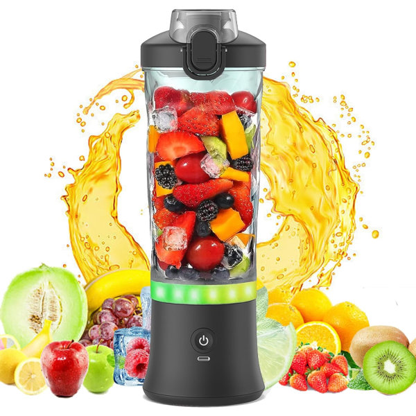 Bærbar blender for shakes og smoothies, mini smoothie blender, blanding og puls dobbel modus (svart) Black