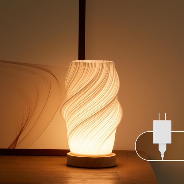 Sengelampe med træbase - Bordlampe med knapstyring til soveværelset 12-trins dæmpbar natbordlampe med lampeskærm (Hvid-E, Medium)