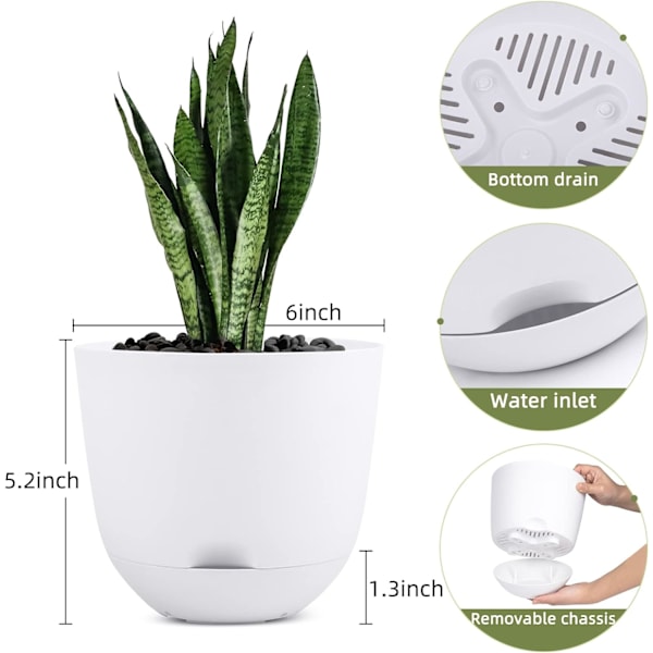 Självbevattnande blomkrukor för inomhus- och utomhusbruk Vita 13 cm (3 st) White S