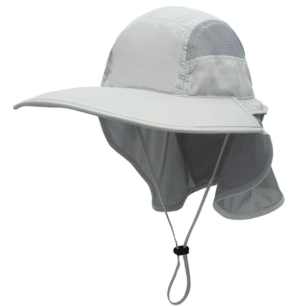 Solhatt Menn Kvinner UPF 50+ Utendørs UV Sommer Cap med Nakkebeskyttelse Fotturer Fiskehatt Strand Foldbar Safari Bush Hatter Mesh Hat grey