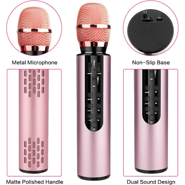 Karaoke trådlös mikrofon bärbar handhållen Bluetooth-högtalare mikrofon, trådlösa mikrofoner Karaoke-maskin Hem KTV-spelare Pink