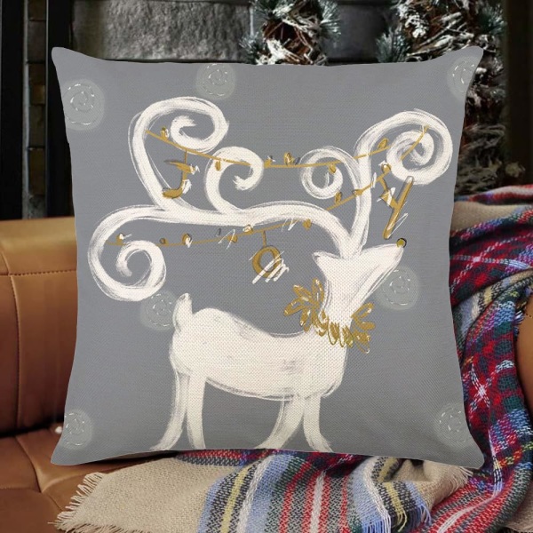 Juleelgputetrekk 45x45 cm sett med 2 hvite og grå julegrantrær Akvarell Hjort Gull Juldekorativ