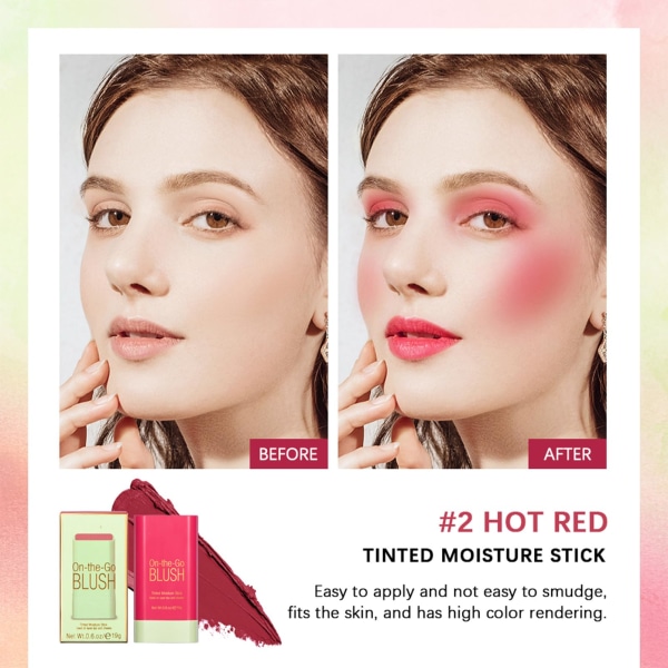Poskipunat meikkivoimille - Kermanvärinen, kevyt Multi-Stick kasvoille, silmille ja huulille - Pitkäkestoinen 3-in-1 monikäyttöinen poskipuna ääriviivapuikko (kuuma punainen) Red