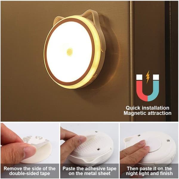LED-nattlys for barn med bevegelsessensor og lyssensor, USB-oppladbar selvklebende vegglampe (1000 mAh) 1000mah