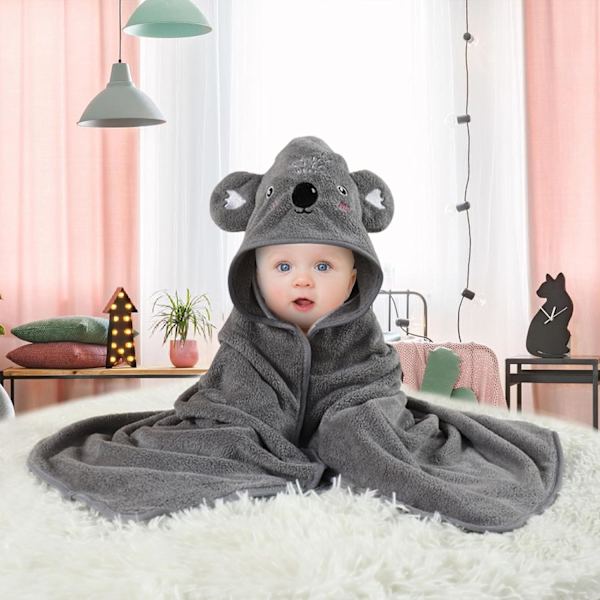 2 stk. 80 x 80 cm babybadehåndklæder med hætte, ultra bløde babyhåndklæder med hætte til nyfødte babyer drenge piger, dyredesign babybadehåndklæde (grå)