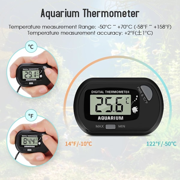 Digitalt LCD-akvarie termometer med sugekopper og vandtæt sonde til akvariefisketank (2 stk.)