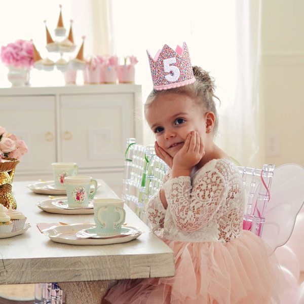 Regnbuekrone - 5 års fødselsdagsfest Glitterkrone, Børnehatte, Babyfotorekvisitter, Kronedekoration, Lille Pigers Hårtilbehør