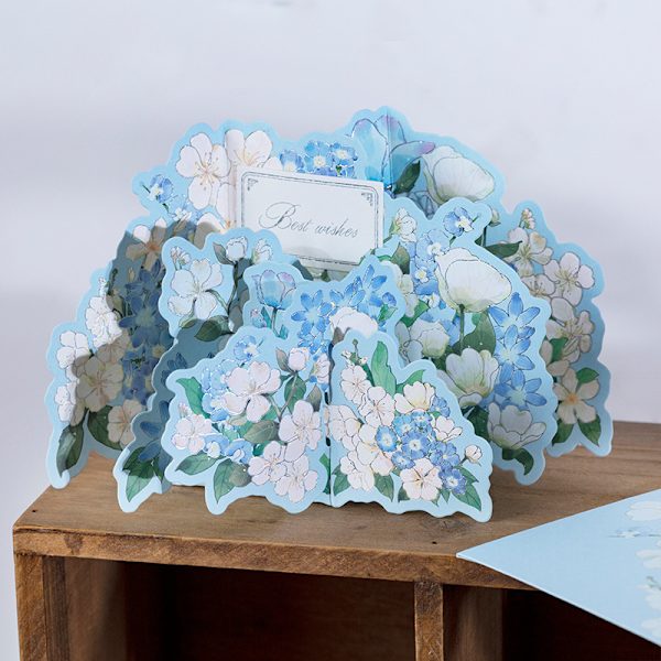3D Blomsterbuket Pop Up Kort med Kuvert, 3D Pop Up Lykønskningskort (Blå) Blue
