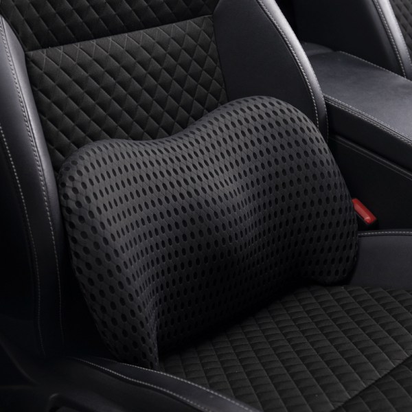 Lændepude, Memory Foam Lændestøttepude til Bil, Kontorstol, Ergonomisk Streamline Rygstøttepude (Sort)