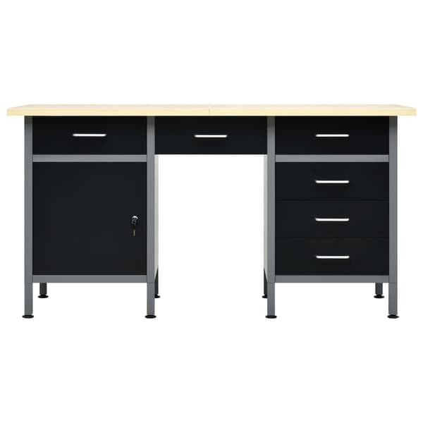 vidaXL Arbejdsbænk Sort 160x60x85 cm Stål Sort black Svart, Grå, Trä