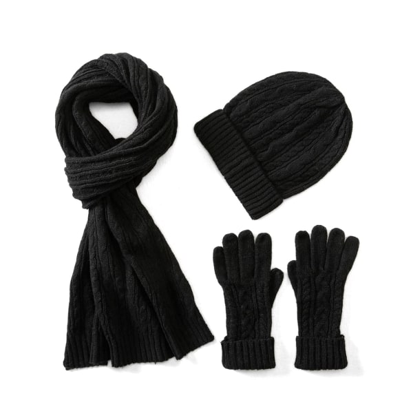 in 1 women's wool hat, scarf & glove winter sets, 3-piece cable knit hat for women