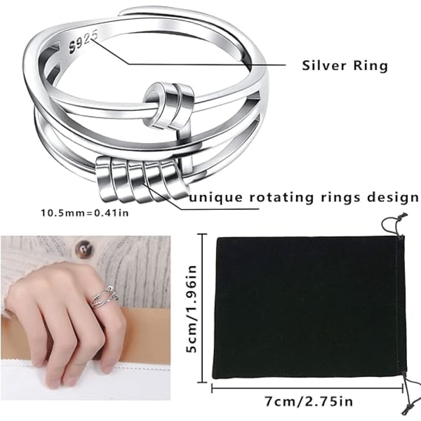 Angstring, Fidget Ring Angst Ringe  Spinner Ring, Sølvbelagt Fidget Ringe til Angst Stressaflastning Spinner Ringe, Justerbare Ringe