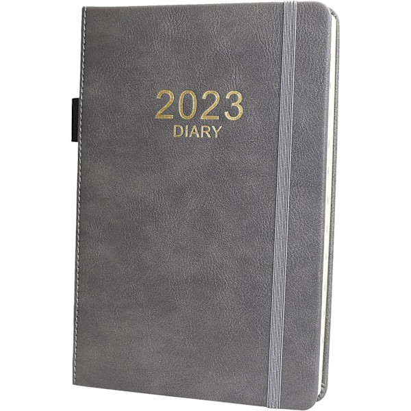 Akademisk Dagbog, Daglig Dagbog 2023 fra Jan 2023 til Dec 2023, Daglig Planlægger med Månedlige Faner, Åben Sløjfe, 21,3×15 cm, 400 Sider (Grå) Gray