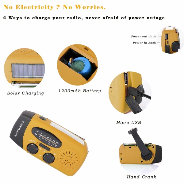Aurinkoradio, Survival Hand Crank Dynamo AM/FM-hätäsääradio, ladattava käyttö kotitalouksille ja retkeilyyn, retkeilyyn Orange