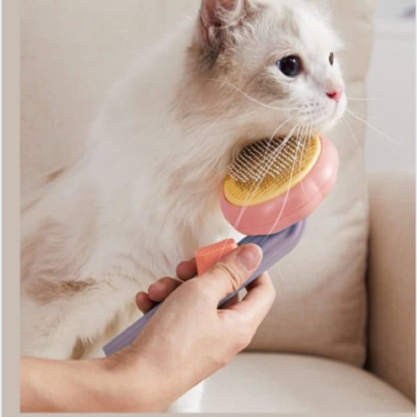 Cat Brush Hundborste - självrengörande kattvårdsborste, snyggare borste, för trassel och lös päls, borste för långa kort-/korthåriga husdjur (LILA) Purple