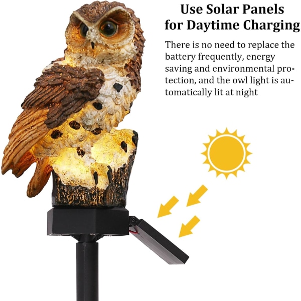 Owl Shape Light LED Solar Lawn Lamp Outdoor Waterproof Solar Light Garden Decoration Lamp Path Lawn(Brownish Yellow)