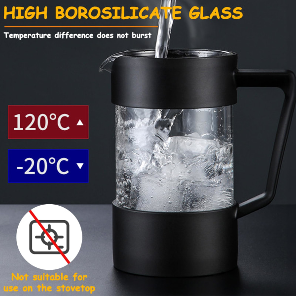 Fransk press kaffemaskin, 1000 ml glass kaffepresse, sklisikker mykt håndtak, for te- og kaffemaskiner, hjemmereiser camping