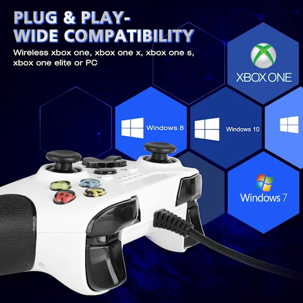 Kablet controller til Xbox One, kablet spilcontroller med tilstandskontrol, dobbelt vibrationsroman design til Xbox One/X/S/PC med Windows 7/8/10