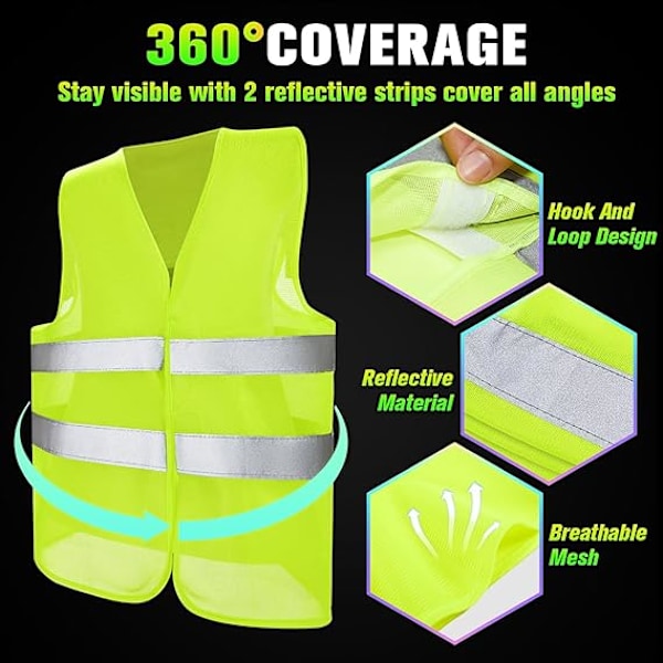 22×27 tum Hög Synlighet Säkerhetsväst Bulk Reflekterande Mesh Säkerhetsväst för Män Kvinnor Arbeta Cykling Löpare Neon,Grön
