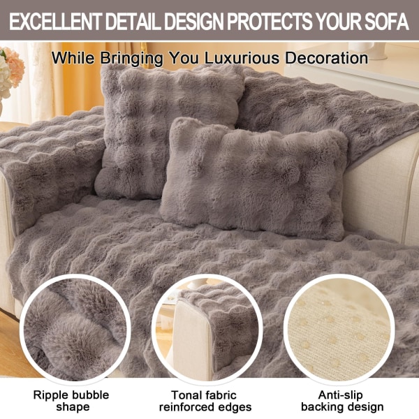 Kanin Plys Sofa Betræk L Form 1/2/3/4 Sæder Sofa Betræk Hjørne Sofa U Form, 2023 Ny Universal Skridsikker Sofa Beskytter, Super Blød Sofa grey 90*90cm