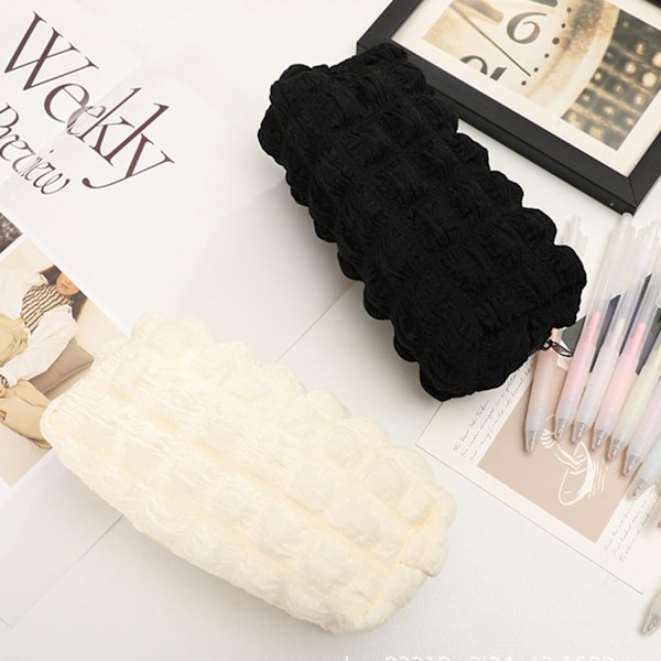 Makeup Taske Pludset Makeup Pung 1 Stk Stor Kapacitet Makeup Tasker Puffer Blyant Pung Ternet Blyant Etui til Teenage Piger, Sort