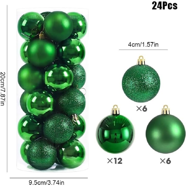 24 kpl Mini Joulukuula Koristeita, Särkymätön Joulu Ripustuskuulat Joulukuuseen, Juhlaan, Hääjuhlaan (Vihreä)