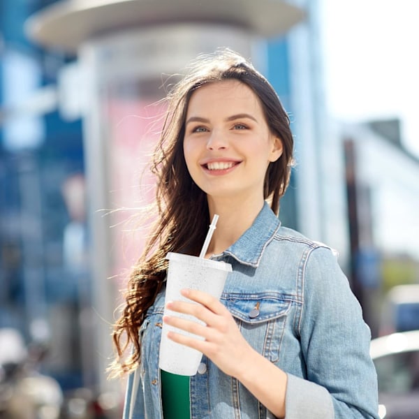 Återanvändbar plastkopp 5 st färgade akrylglas med lock och sugrör plast bulk isplast kallt vatten tumbler kaffekoppar (vit) Transparent