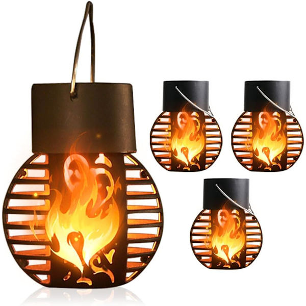 Solcellslampa med flammor, utomhus solcellslykta, utomhus trädgårdssolcellslykta, solcellslampa med flammor, utomhuslyktor (4 st)