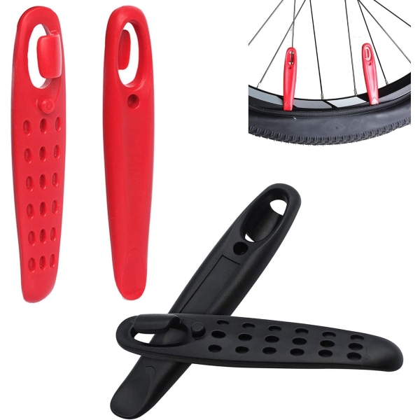 4-pak dækhåndtag, dækhåndtagsskovl, dækhåndtag cykelreparationsværktøj, cykeldækværktøj, rød sort